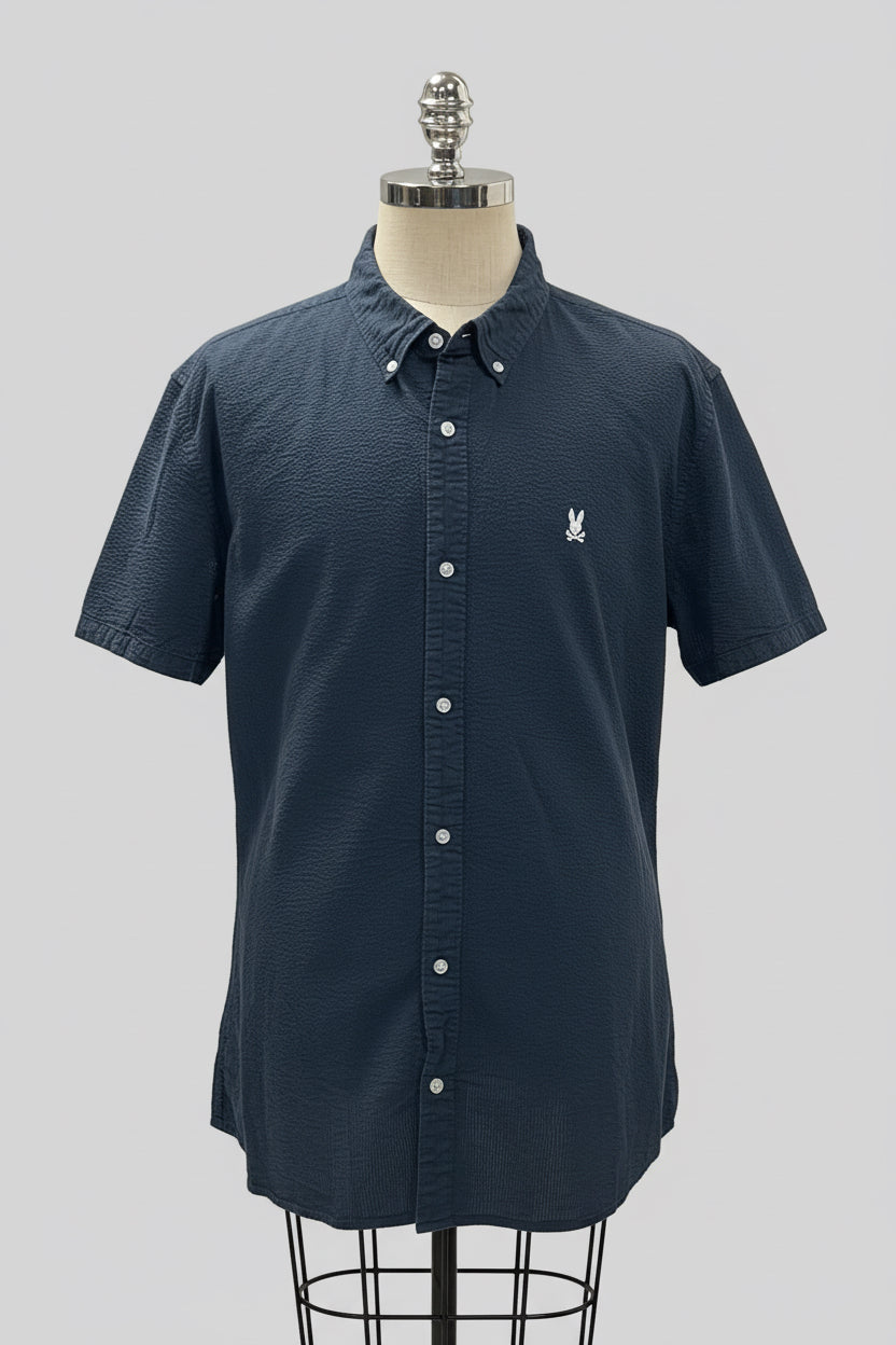 Camisa de botones Psycho Bunny 🐰 Seersucker Color negro Talla XXL Entalle Regular