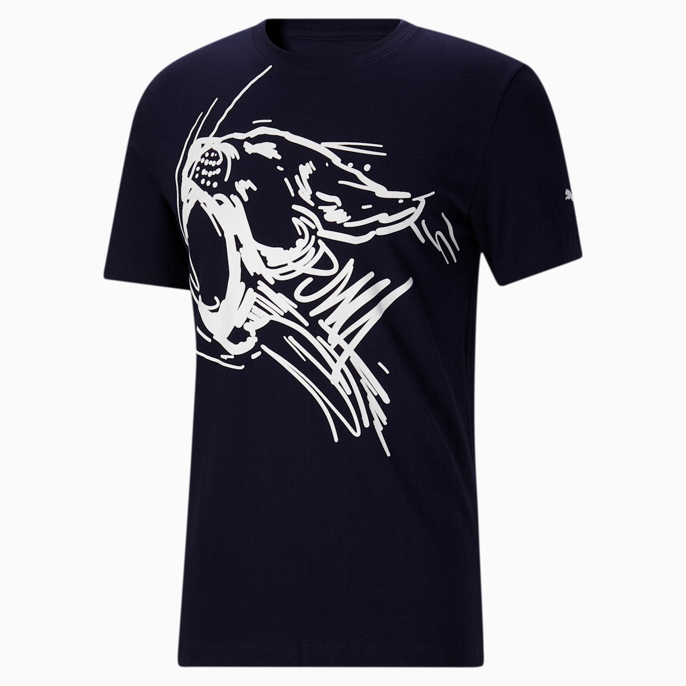 Camiseta cuello redondo Puma 🐆 color azul navy con el logo Puma Head en blanco Talla L