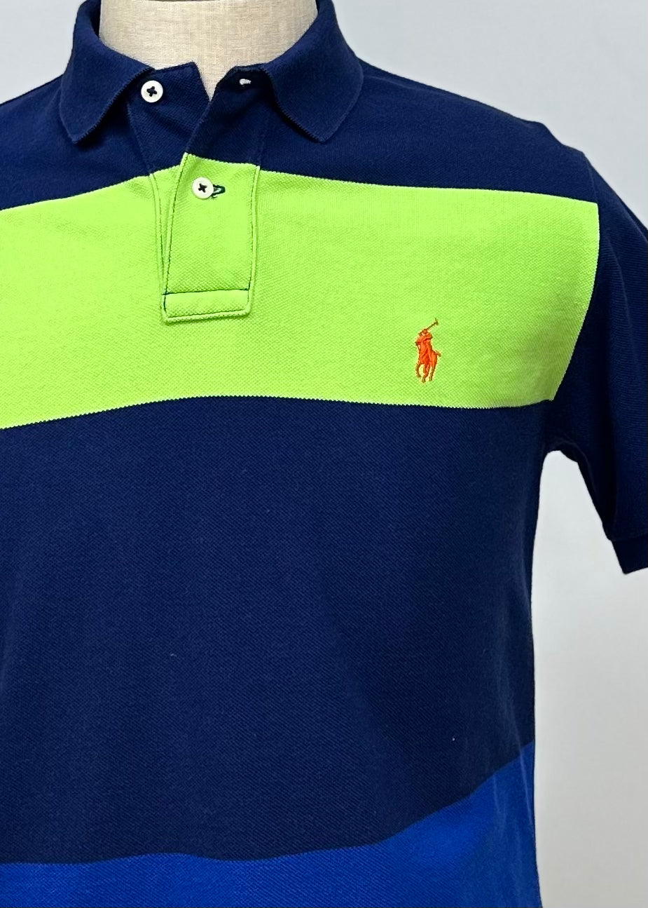 Camiseta Polo Ralph Lauren 🏇🏼 con franjas en color azul navy, verde y amarillo Talla L Custom Fit