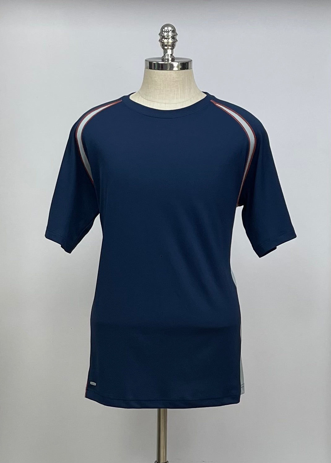 Camiseta de entrenamiento cuello redondo Alo 🧘 color azul navy y gris manga corta Talla XL