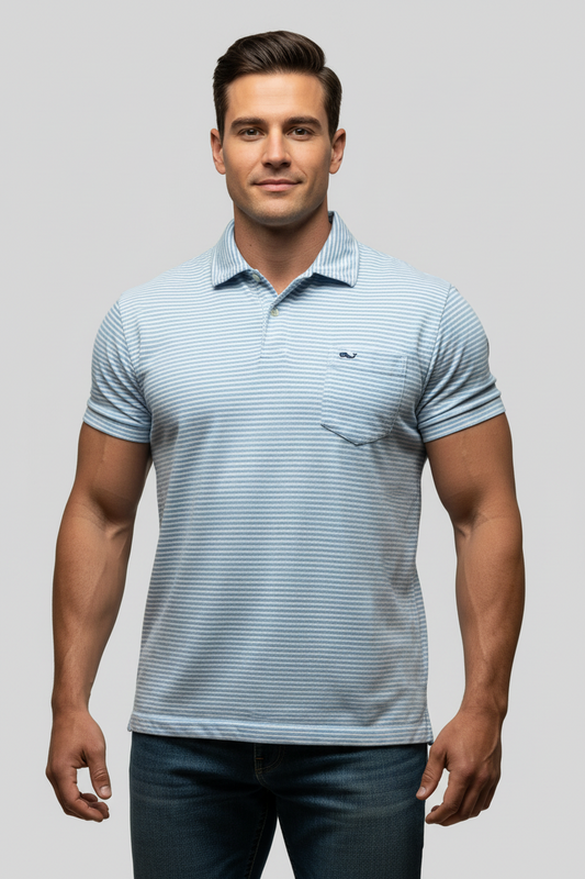 Camiseta Polo Vineyard Vines 🐳 con rayas en celeste y blanco Talla XL Entalle Regular