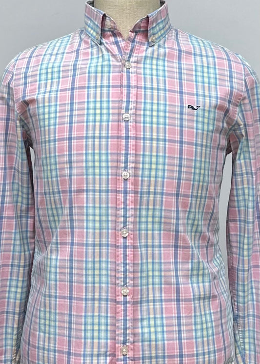 Camisa de botones Vineyard Vines 🐳 color blanco de cuadros en color rosado y celeste Talla S Entalle Slim Fit