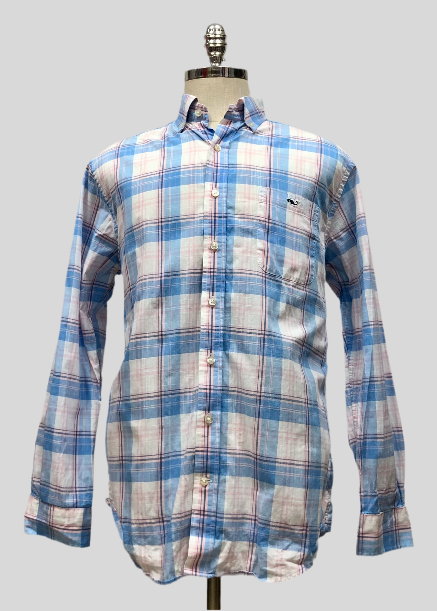Camisa de botones Vineyard Vines 🐳 color blanco de cuadros en color celeste y rosado Talla L Entalle Slim Fit (ver descripción)
