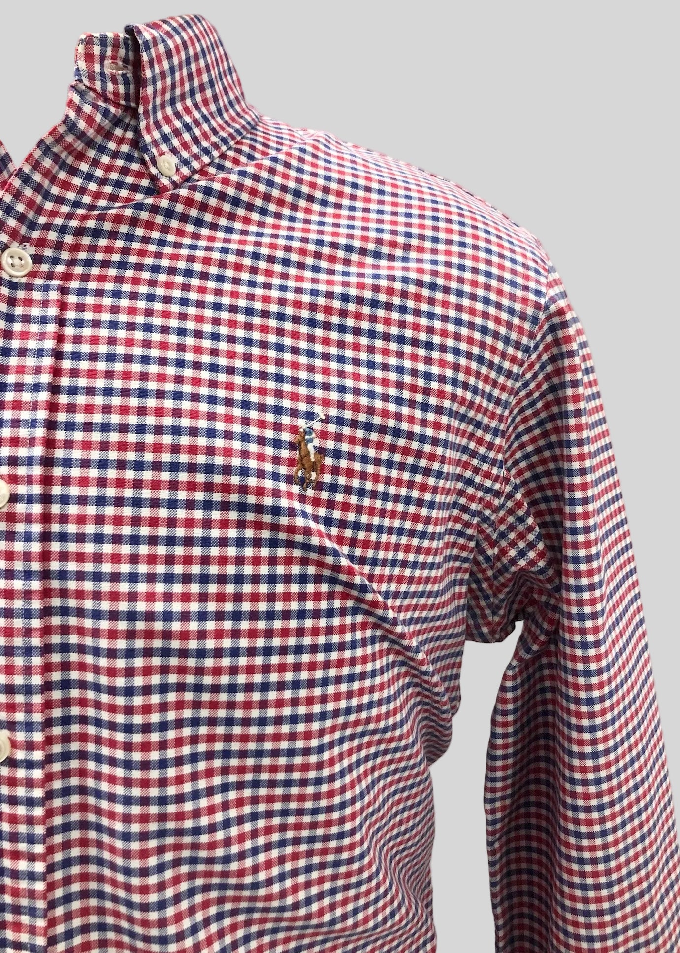 Camisa Polo Ralph Lauren 🏇🏼 Oxford de cuadros gingham rojo, azul y blanco Talla L Entalle Regular