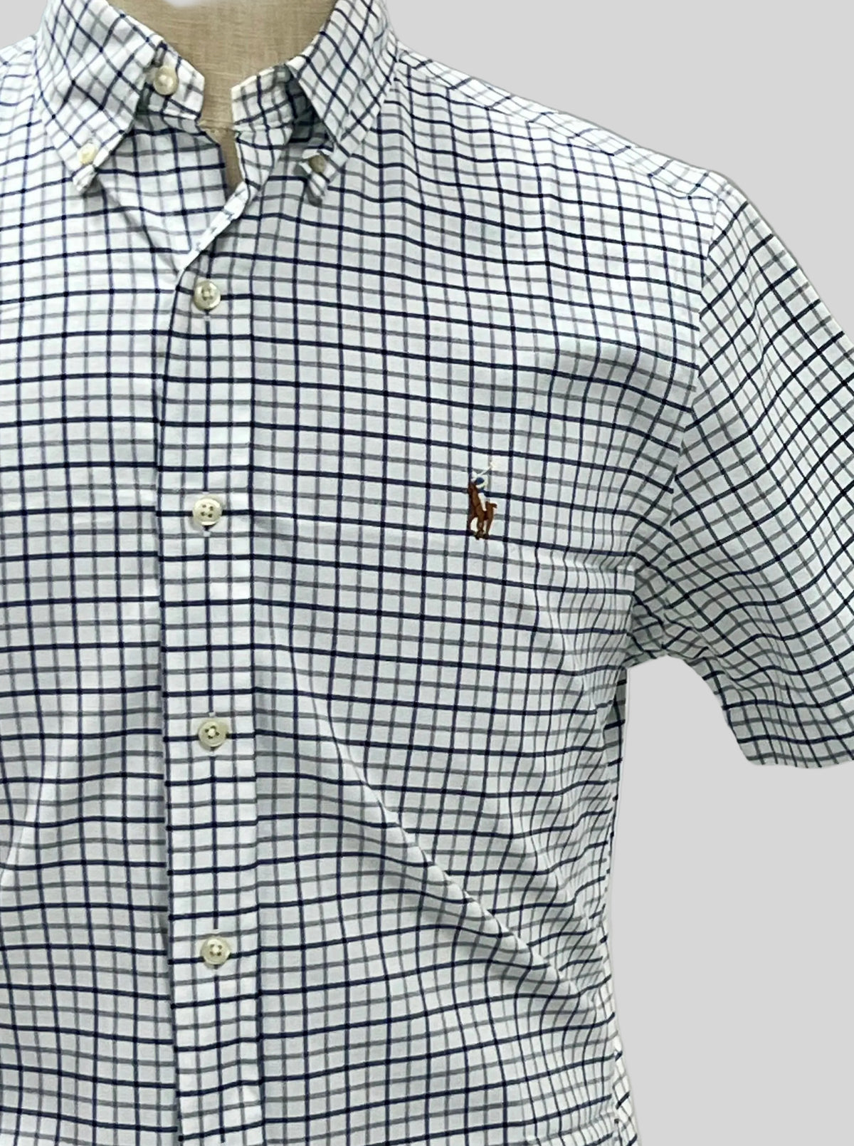 Camisa de botones Polo Real Lauren 🏇🏼 Oxford color blanco de cuadros en azul navy Talla M Entalle Clásico