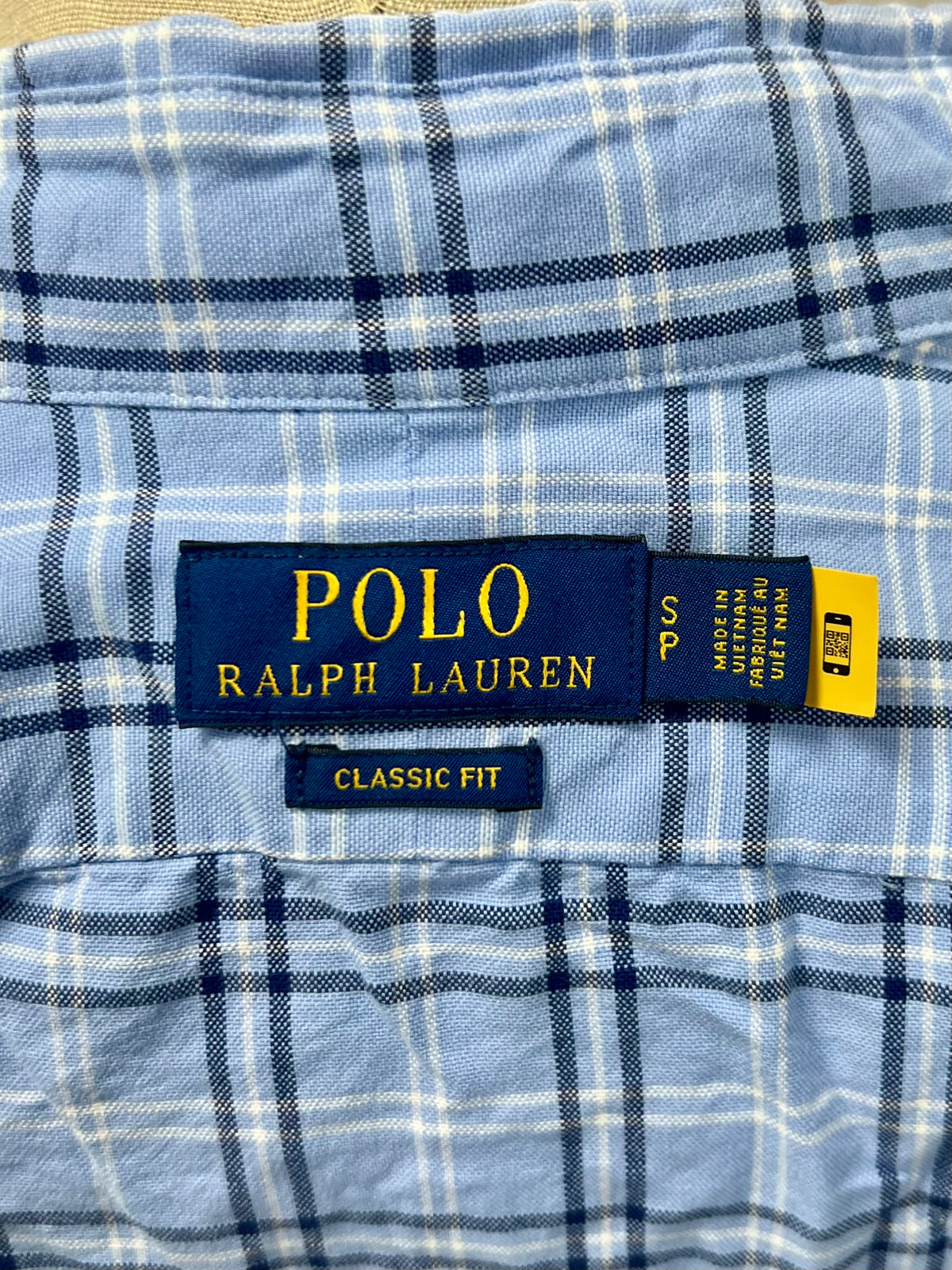 Camisa Polo Ralph Lauren 🏇🏼 color celeste de cuadros azul navy Talla S Entalle Clásico