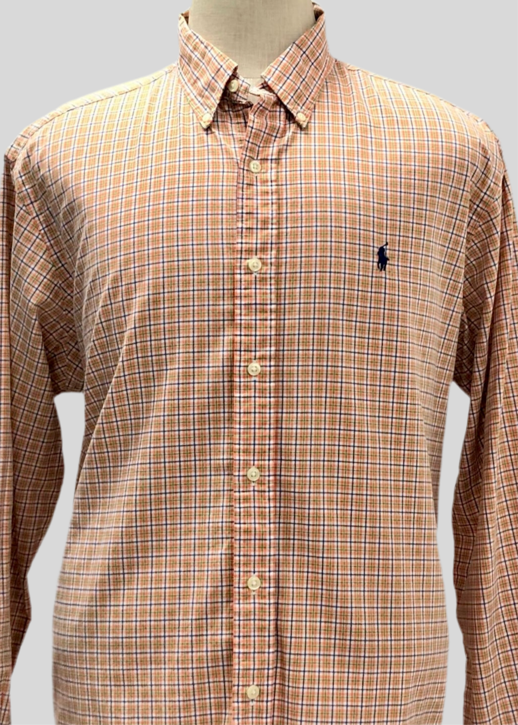 Camisa de botones Polo Ralph Lauren 🏇🏼 De cuadros color naranja, verde, azul y blanco Talla XL Entalle Clásico
