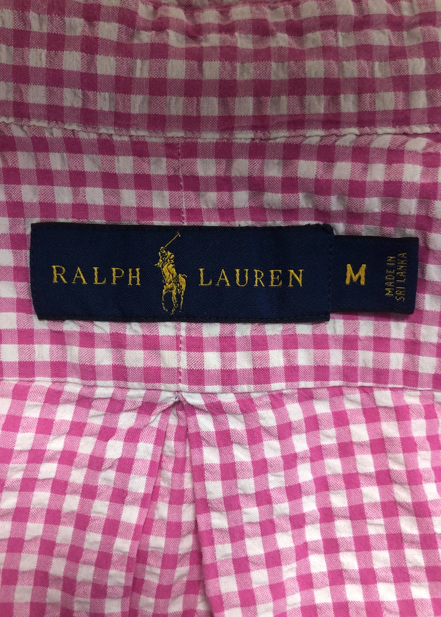 Camisa Polo Ralph Lauren 🏇🏼 Seersucker de cuadros en rosado y blanco Talla M Entalle Regular