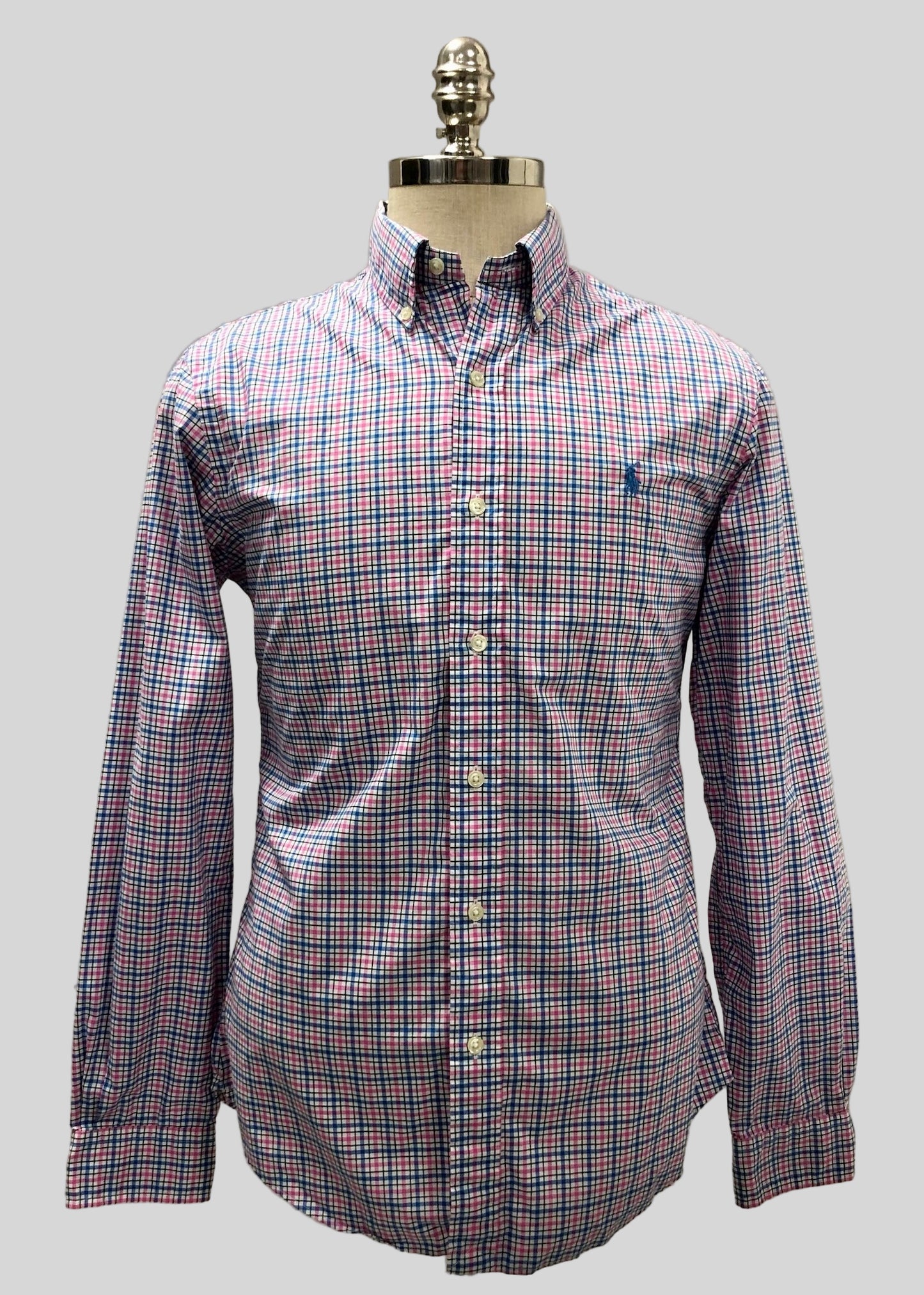 Camisa de botones Polo Ralph Lauren 🏇🏼 color blanco de cuadros rosado y celeste Talla M Entalle Slim Fit