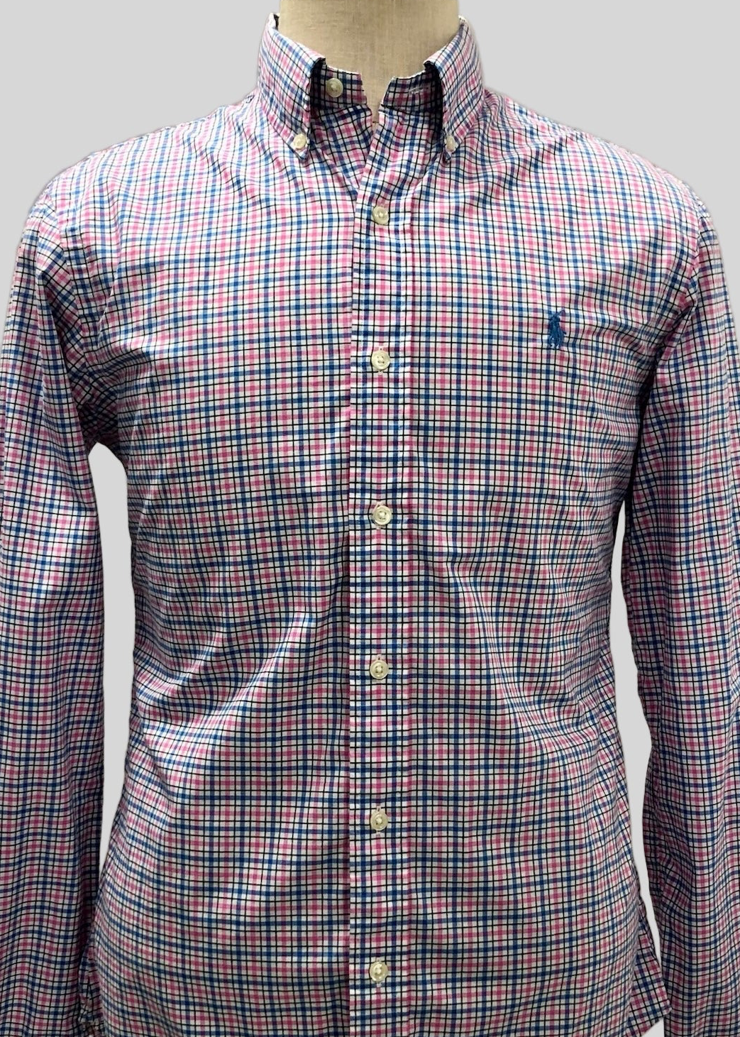 Camisa de botones Polo Ralph Lauren 🏇🏼 color blanco de cuadros rosado y celeste Talla M Entalle Slim Fit
