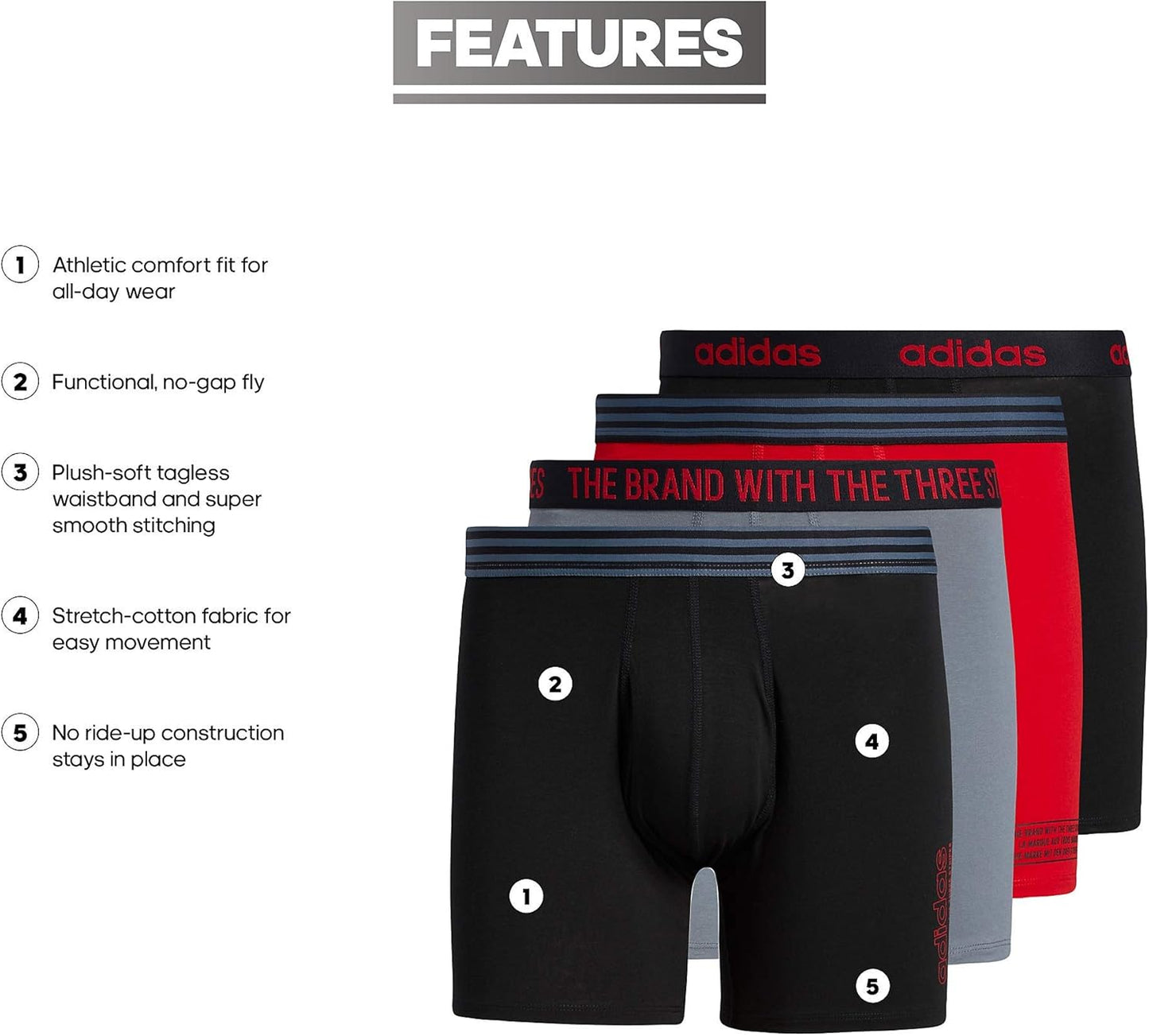 Boxers Briefs Adidas Tela Stretch Cotton color gris y rojo Talla L