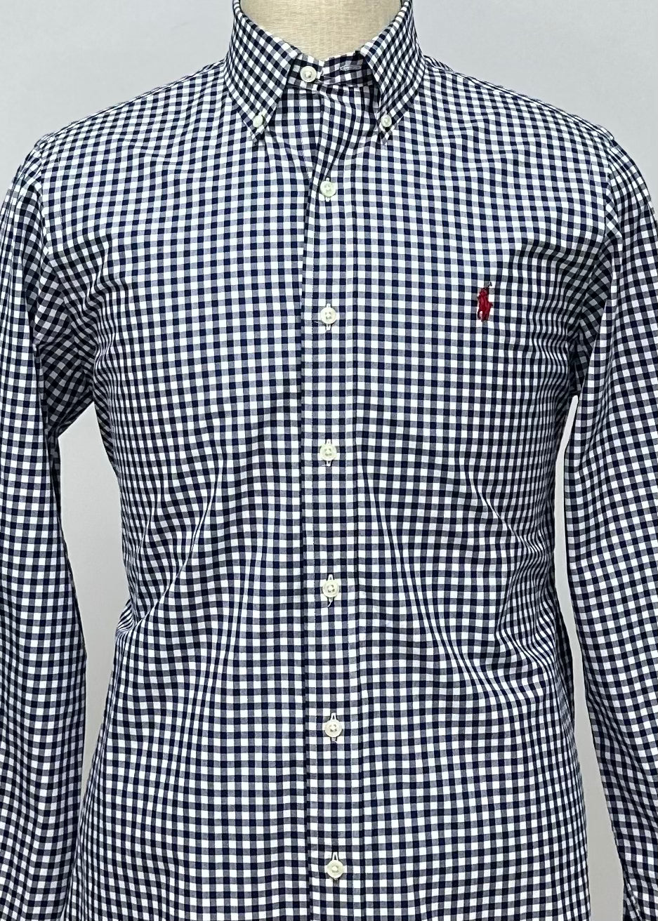 Camisa Polo Ralph Lauren 🏇🏼 con patron de cuadros gingham azul y blanco Talla M Entalle Slim Fit