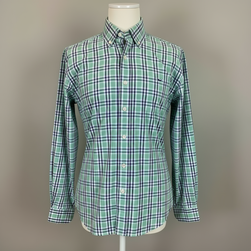 Camisa de botones Vineyard Vines 🐳 color blanco de cuadros tartán en verde y azul navy Talla L Entalle Regular