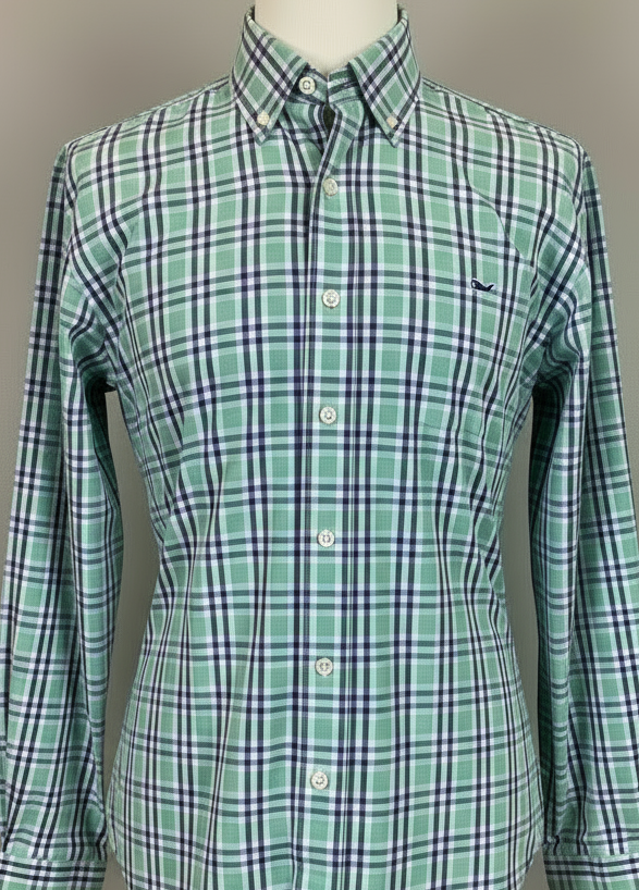 Camisa de botones Vineyard Vines 🐳 color blanco de cuadros tartán en verde y azul navy Talla L Entalle Regular