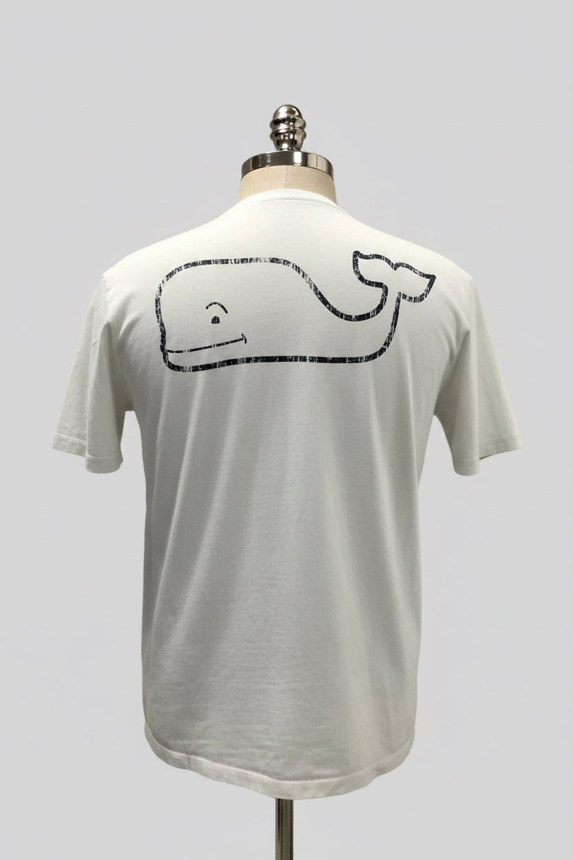 Camiseta cuello redondo Vineyard Vines 🐳 color blanco con diseño de ballena en azul navy Talla S (ver descripción)