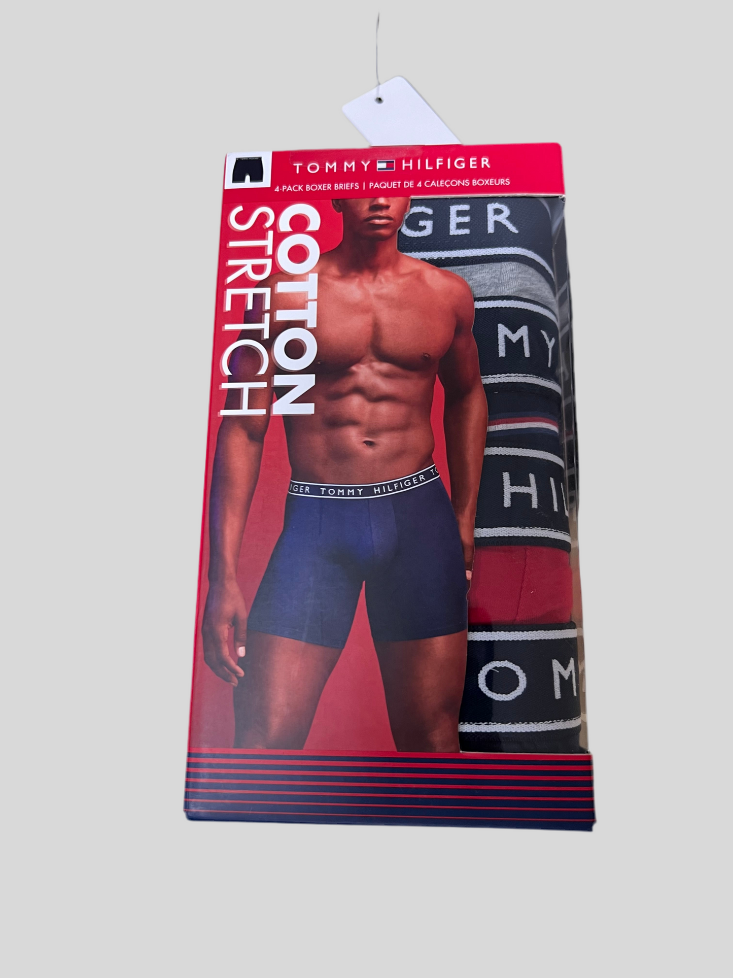 Paquete de 4 Boxer Briefs Tommy Hilfiger 🇺🇸  Tela algodón stretch color rojo, gris y negro Talla M