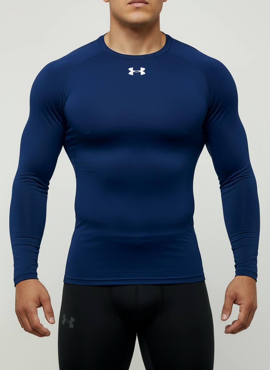 Camiseta de compresión Under Armour 🏋🏽 color azul navy y logo en blanco Talla XL