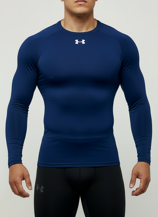 Camiseta de compresión Under Armour 🏋🏽 color azul navy y logo en blanco Talla XL