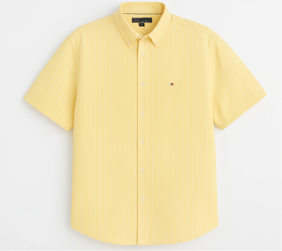 Camisa Tommy Hilfiger 🇺🇸 color Amarillo con patrón de rayas en color blanco Talla XXL Entalle Regular