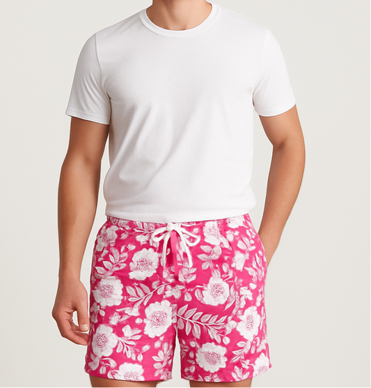 Shorts de baño Hollister en color rosado y blanco con diseño floral talla M