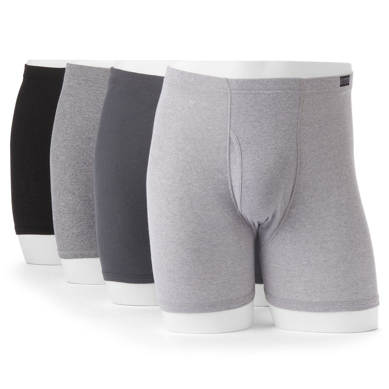 Paquete de 4 Calzoncillos tipo Boxer Hanes Comfort Flex en color negro y gris - Tela Suave en Talla XL