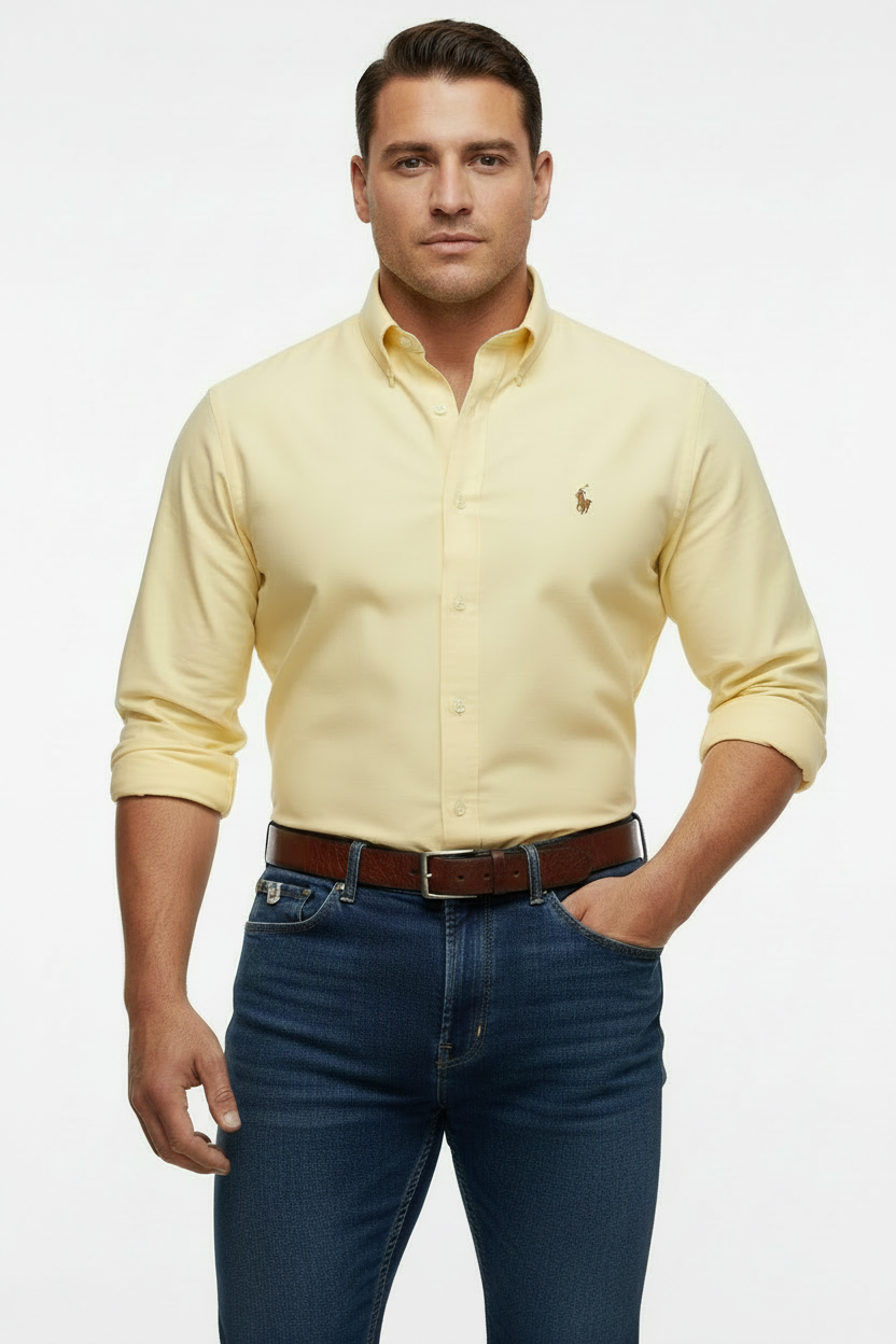 Camisa de botones Polo Ralph Lauren 🏇🏼 Oxford en color amarillo claro Talla L Entalle Clásico