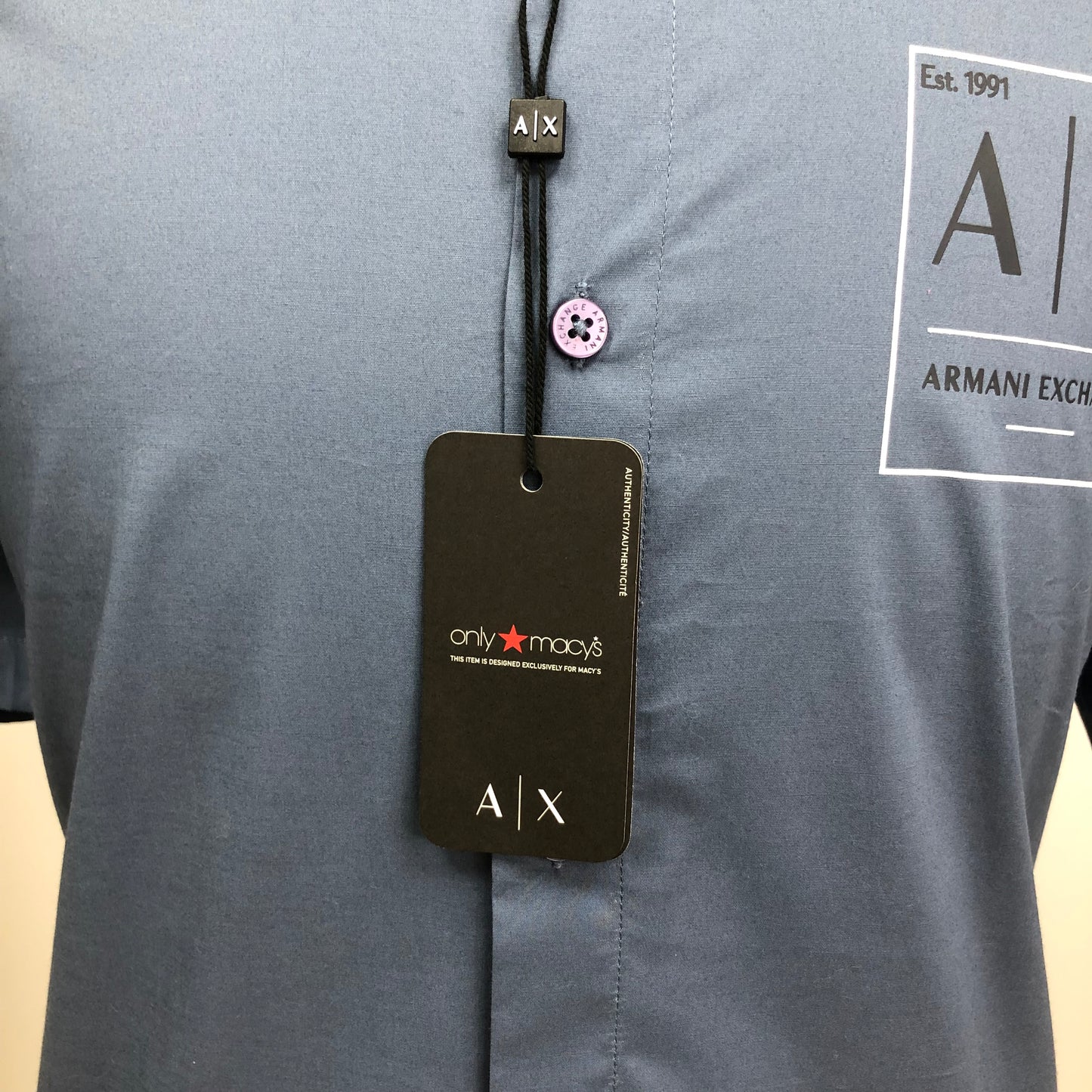 Camisa de botones Armani Exchange 🇮🇹 color azul grisáceo Talla XXL Entalle Slim Fit