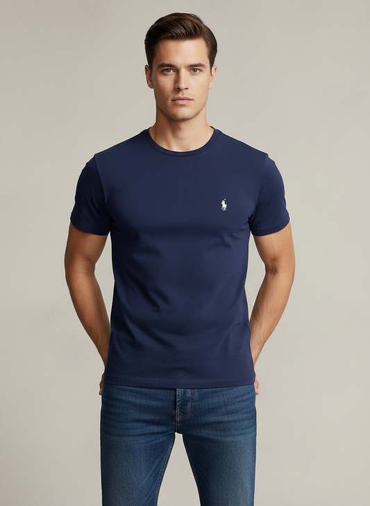 Camiseta cuello Redondo Polo Ralph Lauren 🏇🏼 color azul navy manga corta Talla Medium Entalle Slim Fit