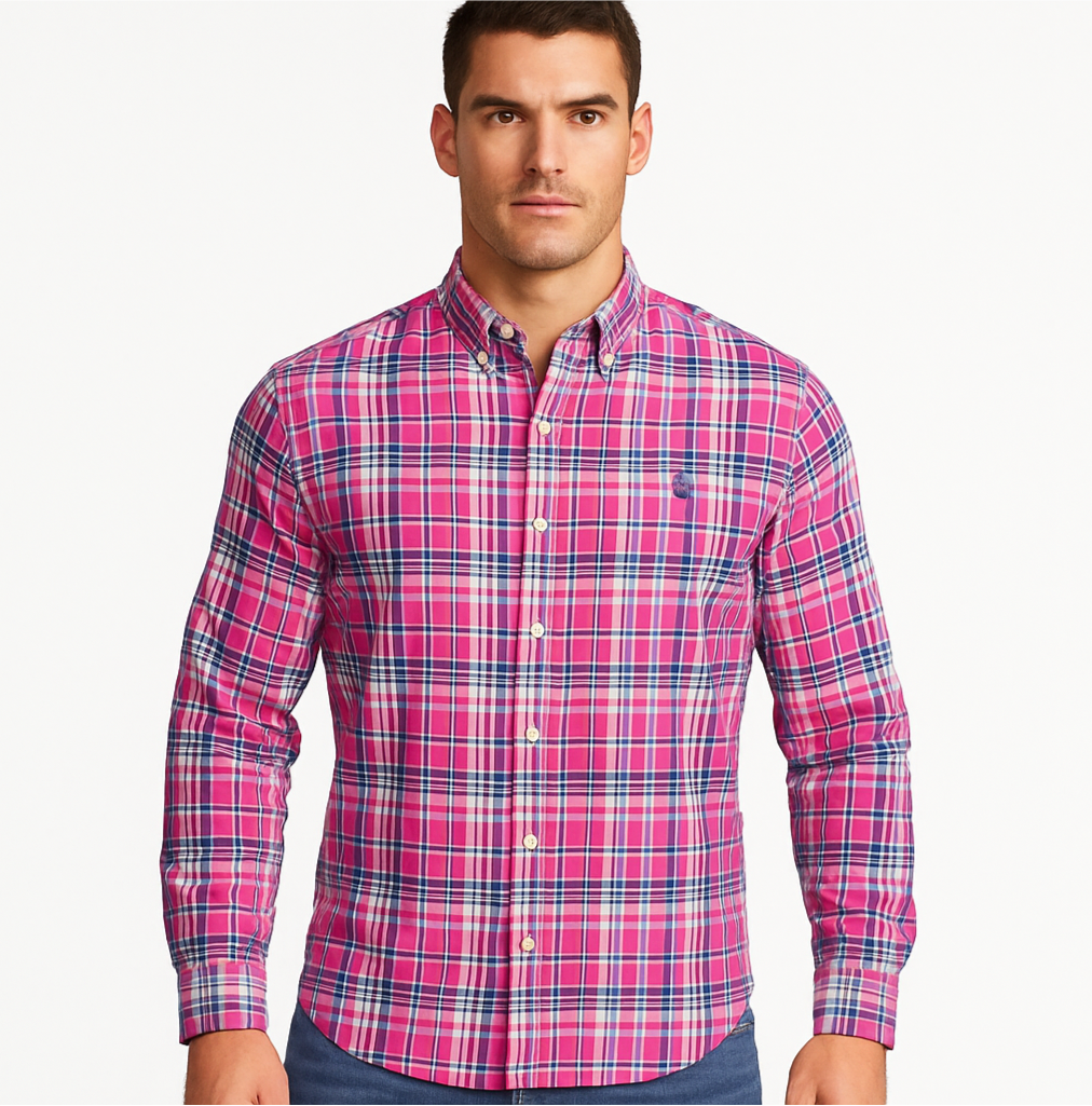 Camisa Polo Ralph Lauren 🏇🏼 Color blanco de cuadros en color rosado, celeste y azul Talla L Entalle Custom Fit