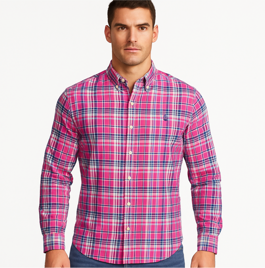 Camisa Polo Ralph Lauren 🏇🏼 Color blanco de cuadros en color rosado, celeste y azul Talla L Entalle Custom Fit