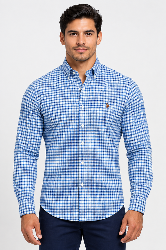 Camisa Polo Ralph Lauren 🏇🏼 Oxford color blanco de cuadros en color azul Talla L y XL Entalle regular