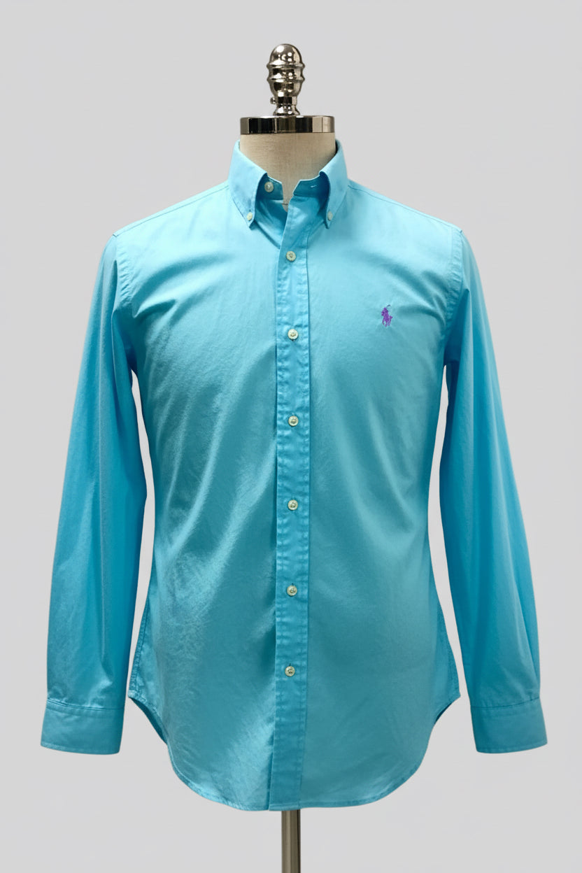 Camisa de botones Polo Ralph Lauren 🏇🏼 Algodon ligero en color celeste Talla S Entalle Regular
