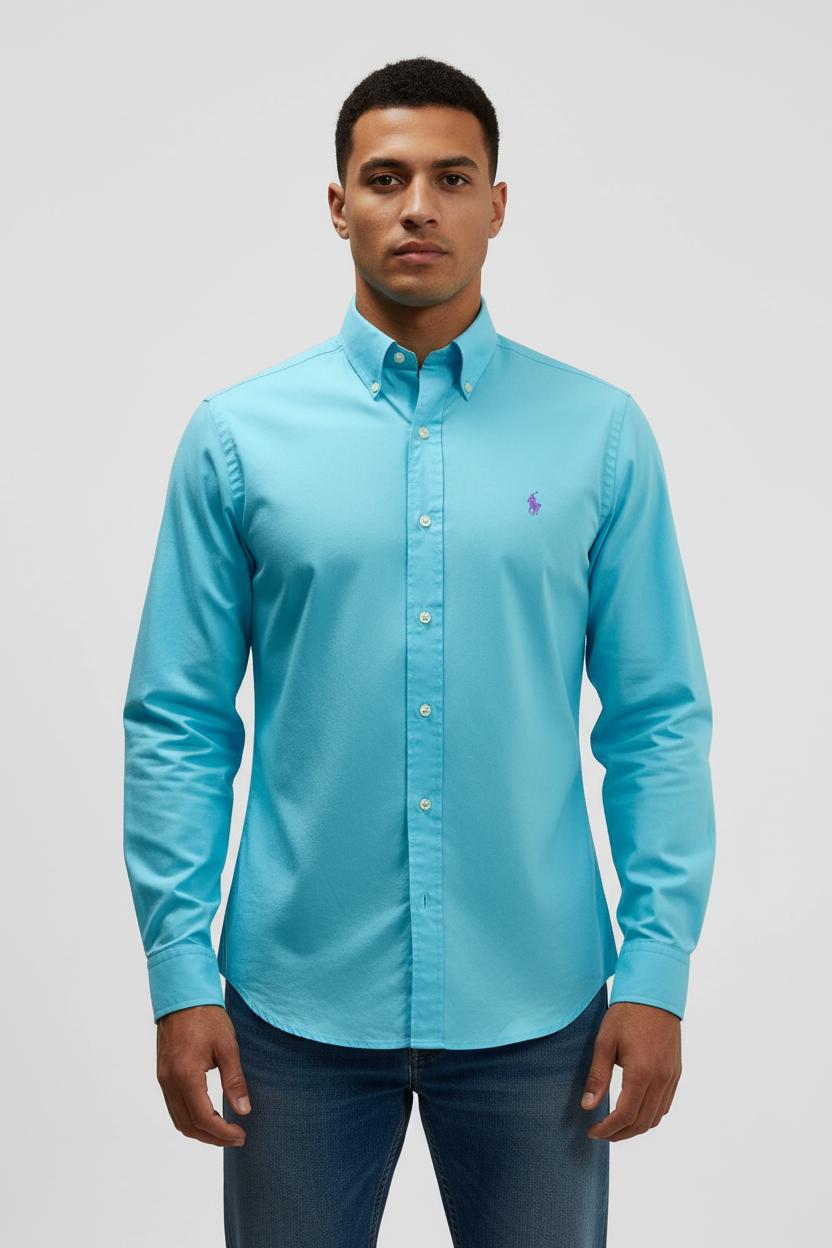 Camisa de botones Polo Ralph Lauren 🏇🏼 Algodon ligero en color celeste Talla S Entalle Regular