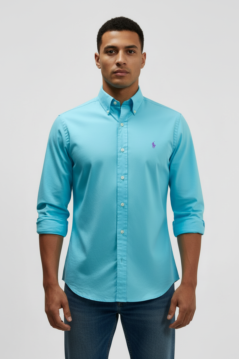 Camisa de botones Polo Ralph Lauren 🏇🏼 Algodon ligero en color celeste Talla S Entalle Regular