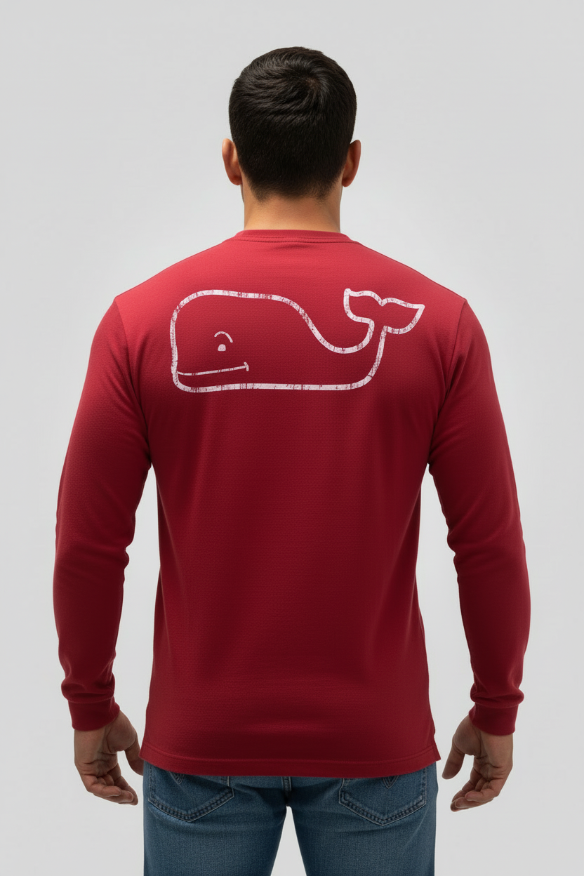 Camiseta cuello redondo Vineyard Vines 🐳 color rojo con Diseño de ballena en blanco Talla M