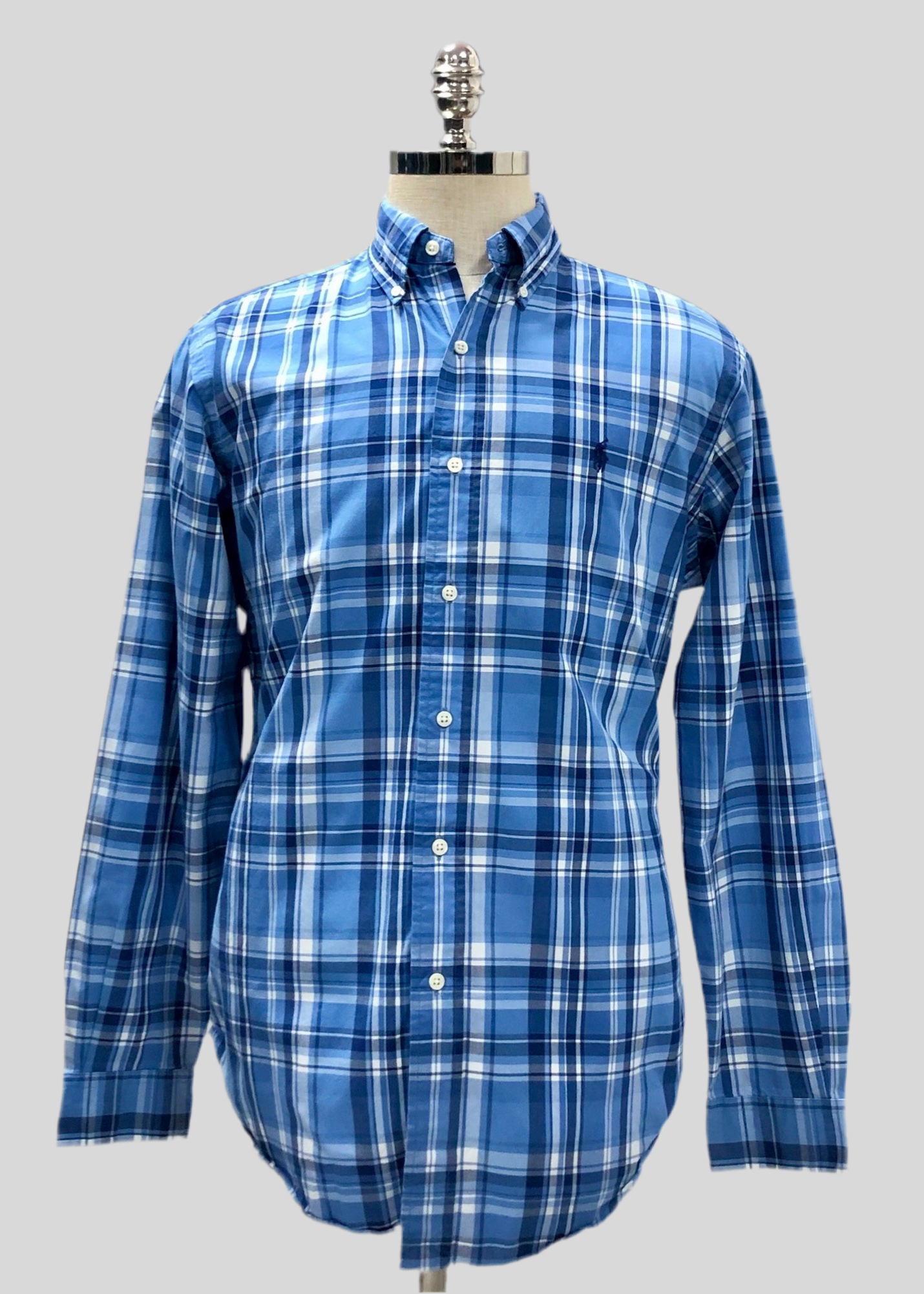 Camisa Polo Ralph Lauren 🏇🏼 con patron de cuadros celeste, azul y blanco Talla M Entalle Clásico