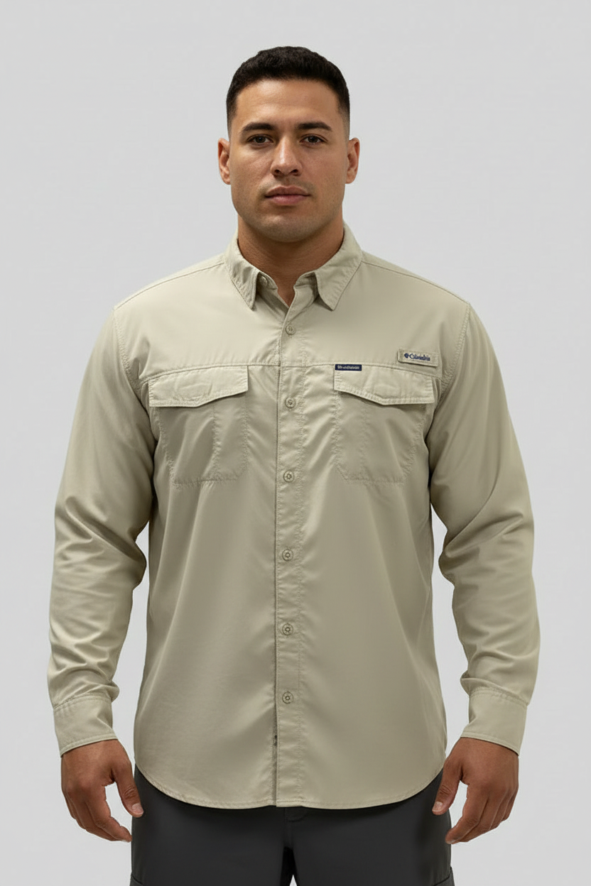 Camisa Columbia 🔹color Kaki con Omni Shade Manga larga Talla XXL