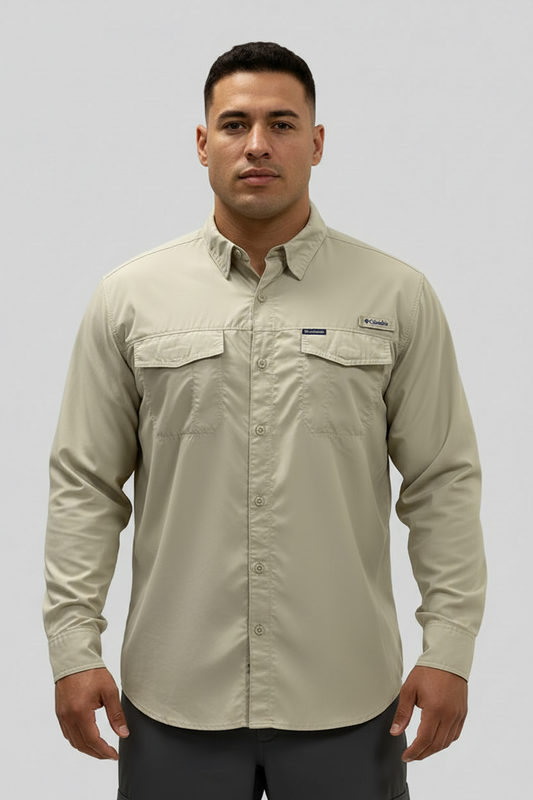 Camisa Columbia 🔹color Kaki con Omni Shade Manga larga Talla XXL