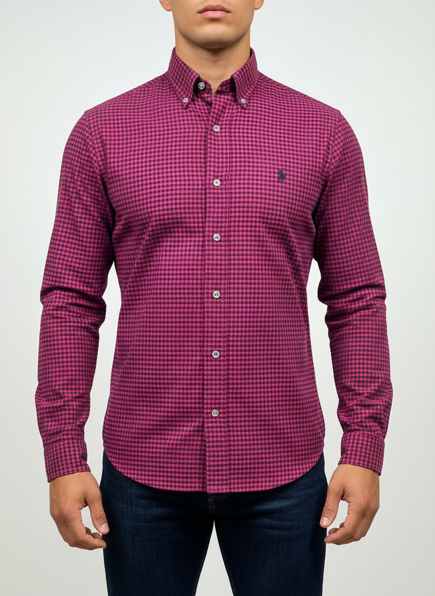 Camisa Polo Ralph Lauren 🏇🏼 con patron de cuadros gingham rojo y negro Talla M Entalle Clásico