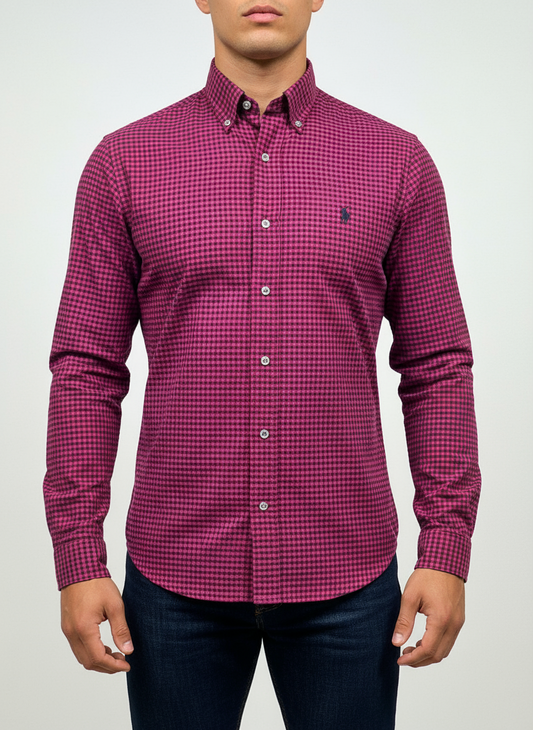 Camisa Polo Ralph Lauren 🏇🏼 con patron de cuadros gingham rojo y negro Talla M Entalle Clásico