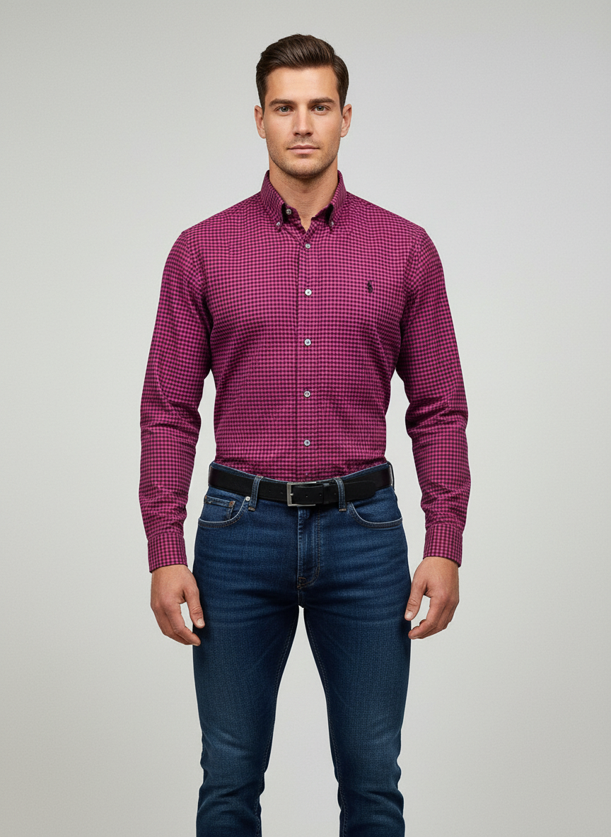 Camisa Polo Ralph Lauren 🏇🏼 con patron de cuadros gingham rojo y negro Talla M Entalle Clásico