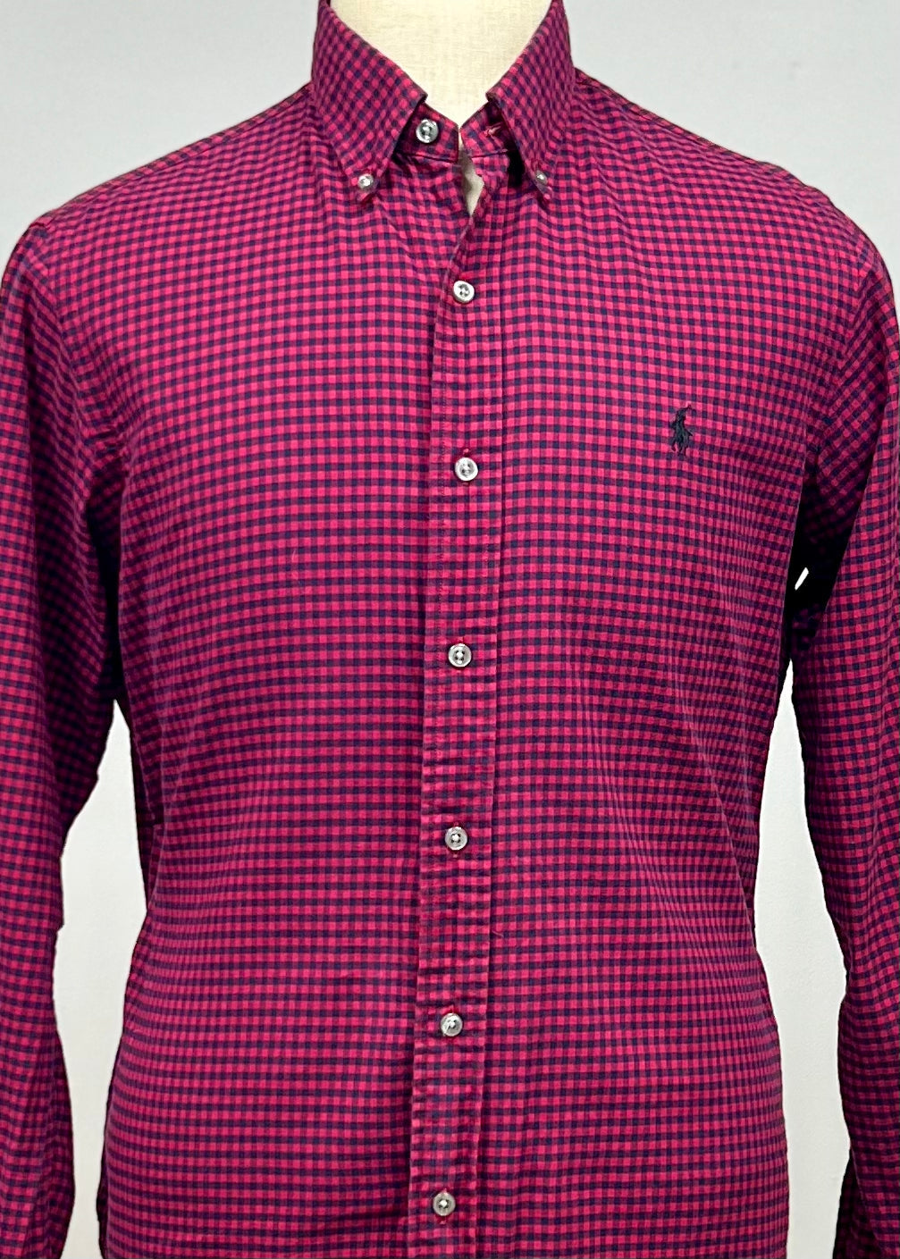 Camisa Polo Ralph Lauren 🏇🏼 con patron de cuadros gingham rojo y negro Talla XL Entalle Slim Fit