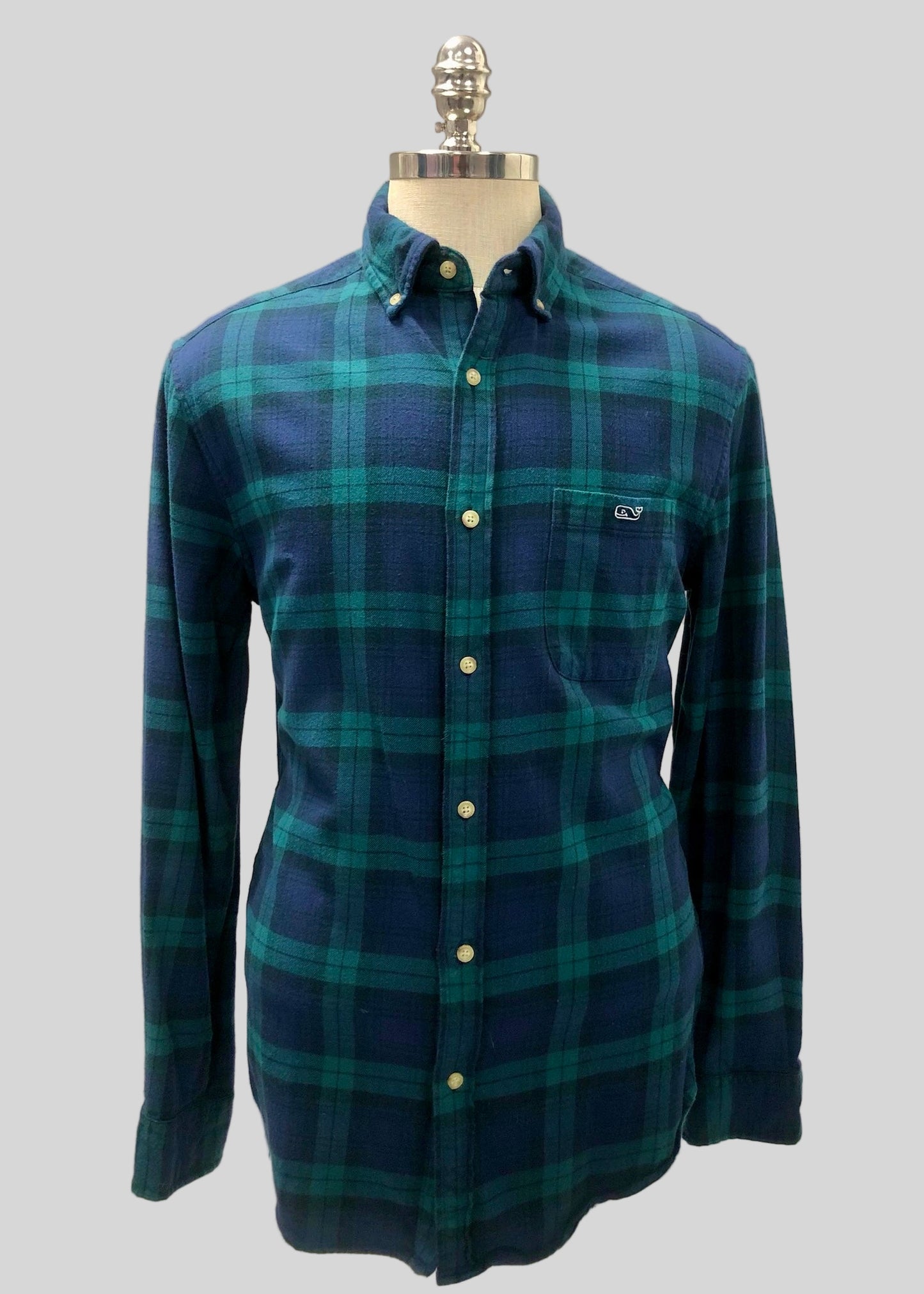 Camisa de botones Vineyard Vines 🐳 de cuadros tartán en color verde oscuro y azul navy Talla M Entalle Clasico