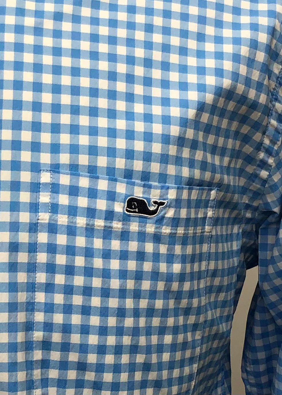 Camisa de botones Vineyard Vines 🐳 Performance con patrón de cuadros en color celeste y blanco Talla S Entalle Clásico