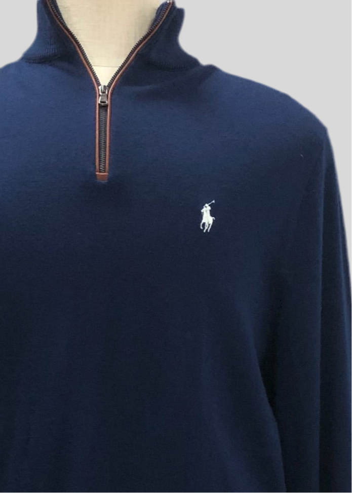 Sueter Jersey Polo Ralph Lauren 🏇🏼 color azul oscuro con logo en blanco Talla L (ver descripción)