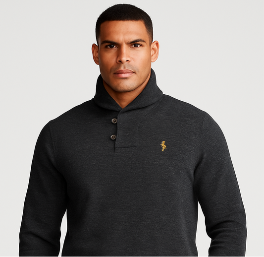 Sueter Jersey de botones Polo Ralph Lauren 🏇🏼 color gris oscuro con logo multicolor Talla XL