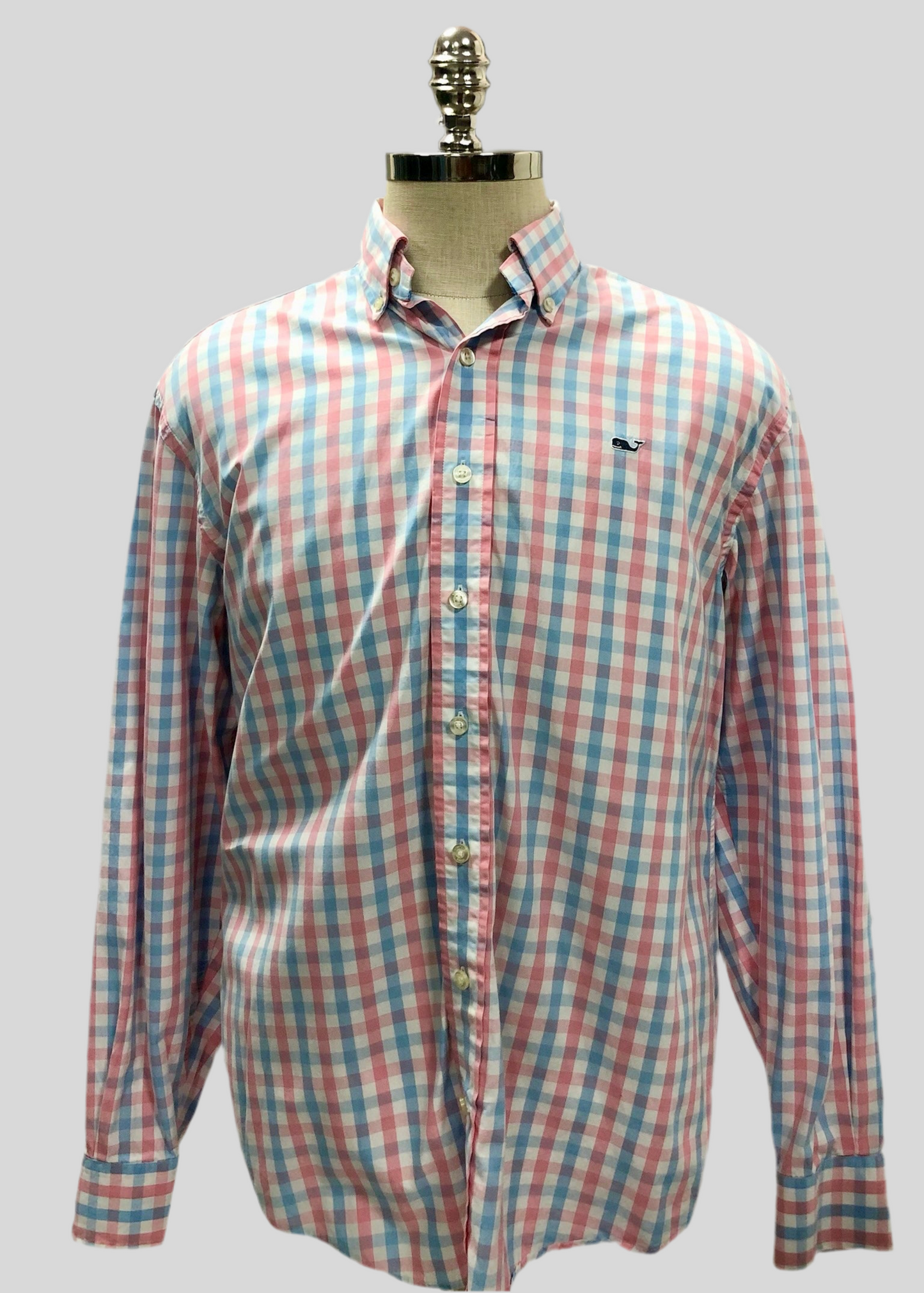 Camisa de botones Vineyard Vines 🐳 color blanco con patrón de cuadros en color rosado y celeste Talla M Entalle Regular