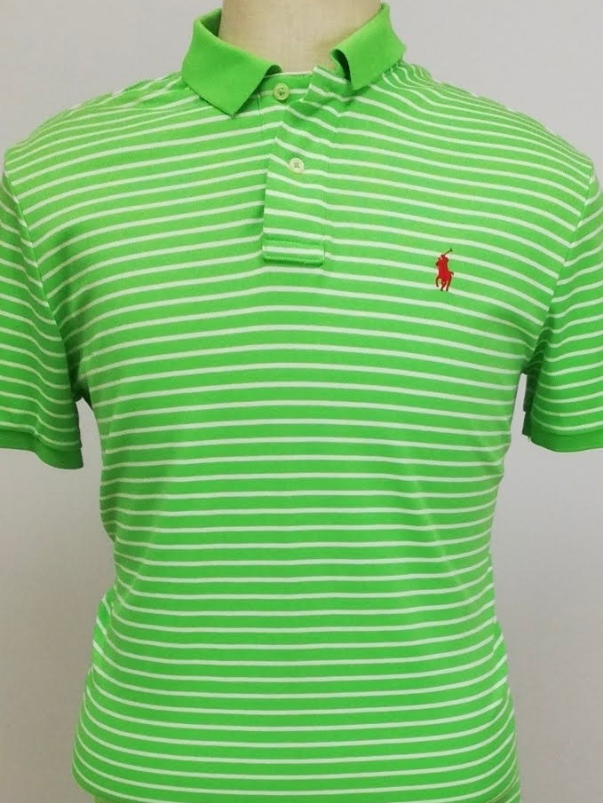 Camiseta Polo Ralph Lauren 🏇🏼 Color verde con patrón de rayas color blanco Talla L Entalle Regular (ver descripción)