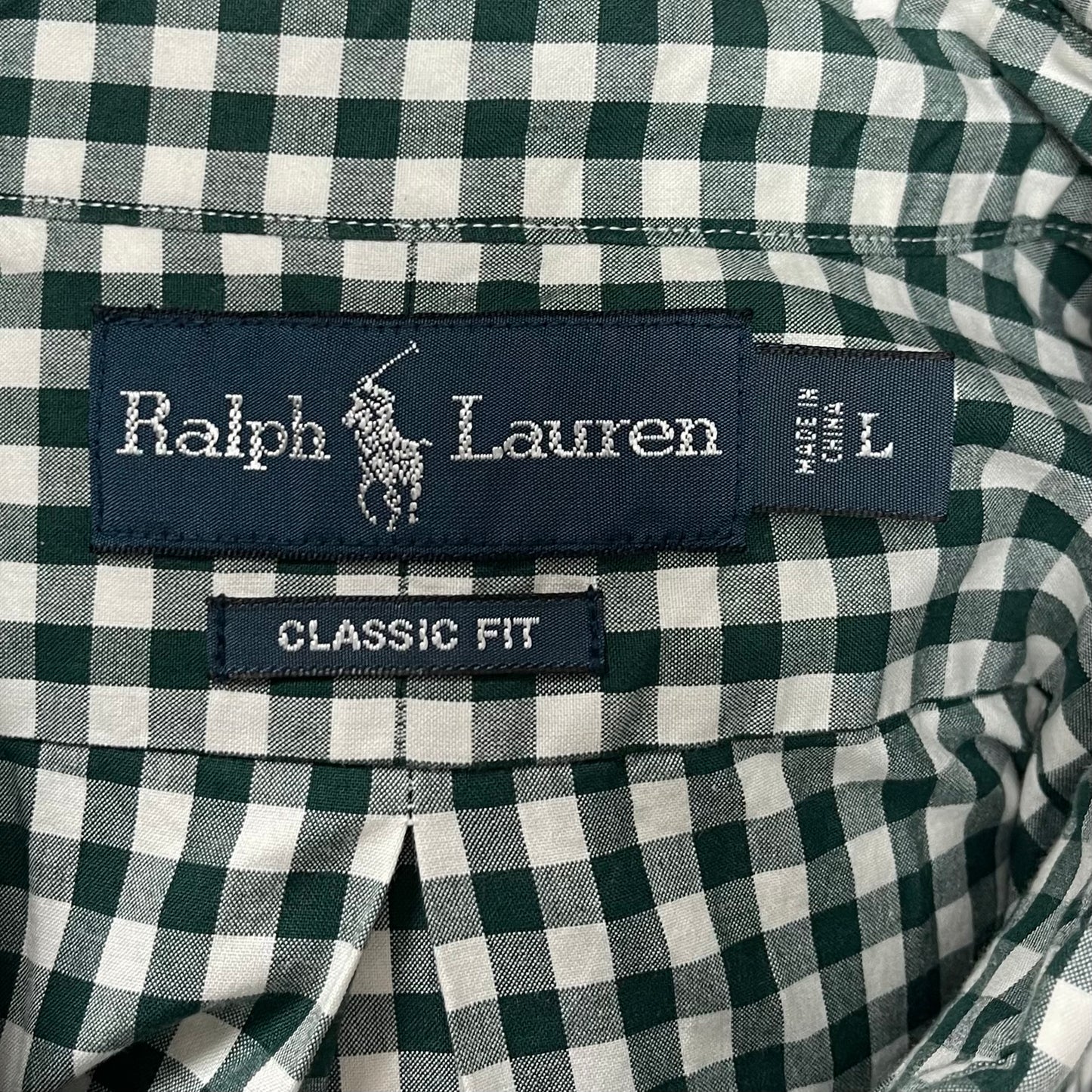 Camisa Polo Ralph Lauren 🏇🏼 con patrón de cuadros gingham verde oscuro y blanco Talla L Entalle Clasico