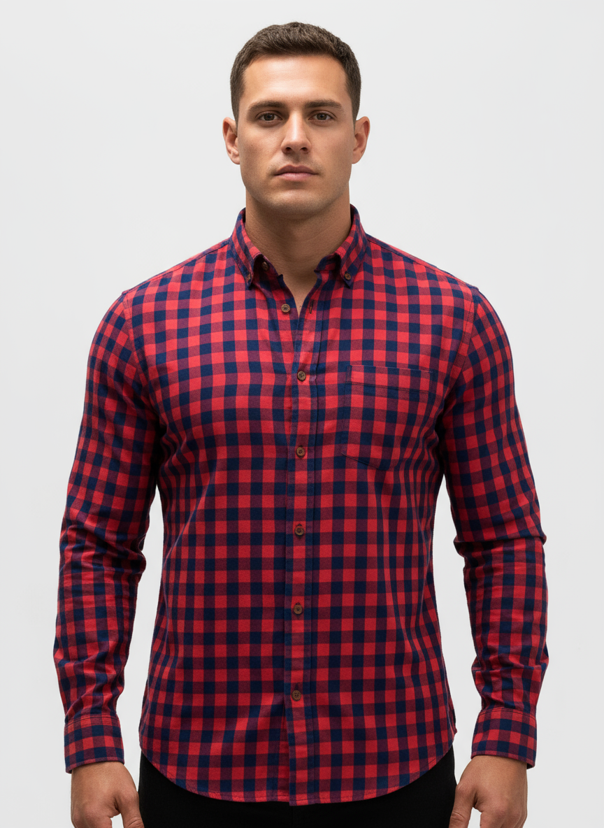 Camisa de botones Old Navy de cuadros color rojo y azul navy Talla L Entalle Slim Fit